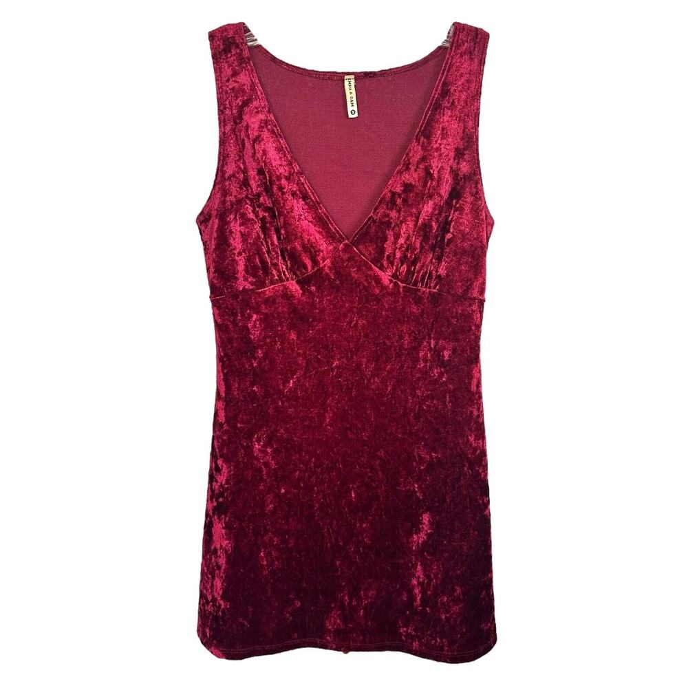 Emma & Sam Women's Mini Velvet Dress V-Neck Sleeveless Size S Wine Red